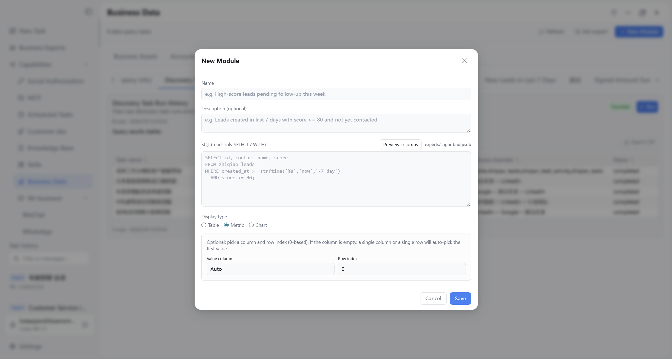 Add metric card module