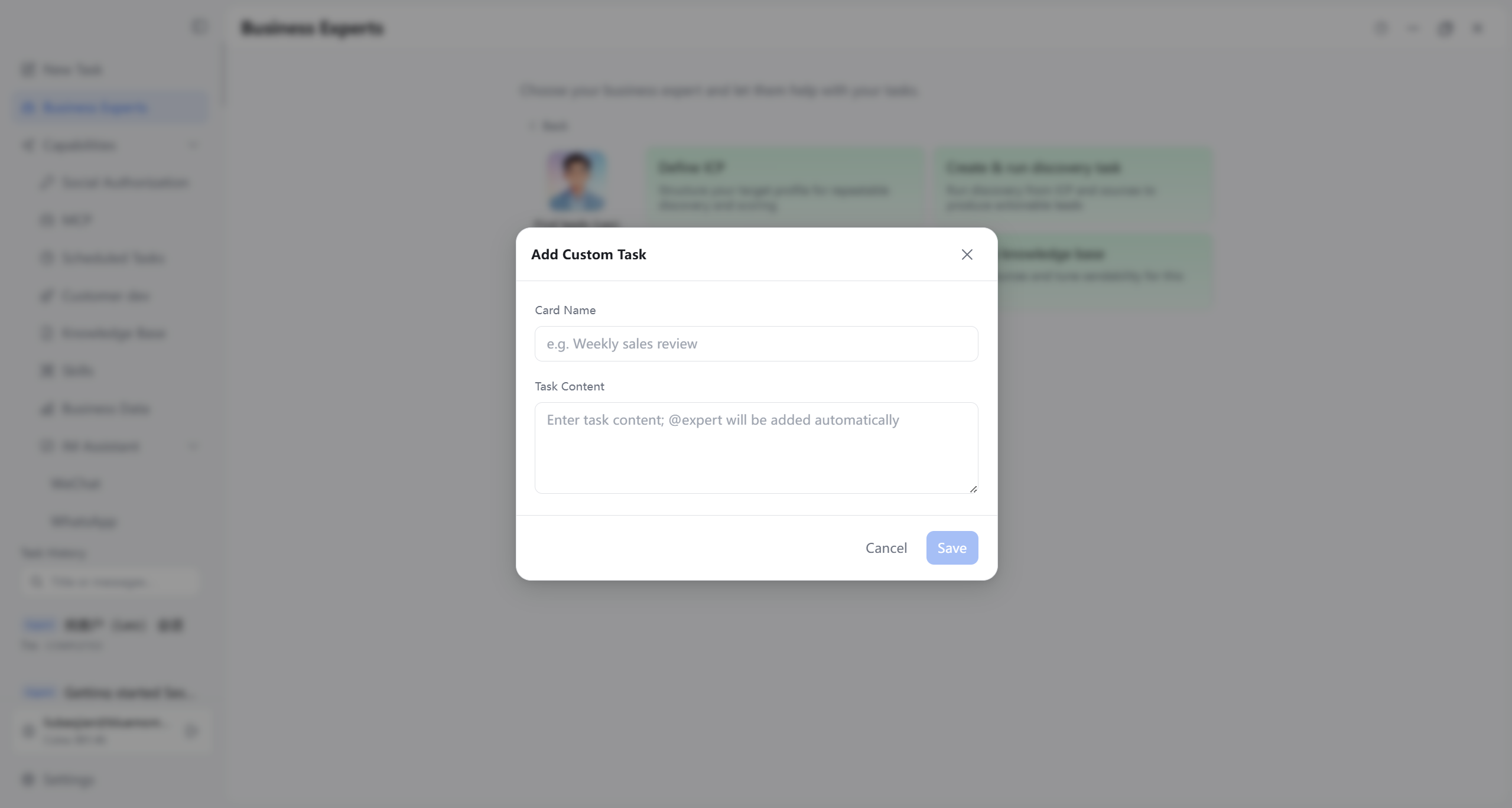 Custom task on expert detail