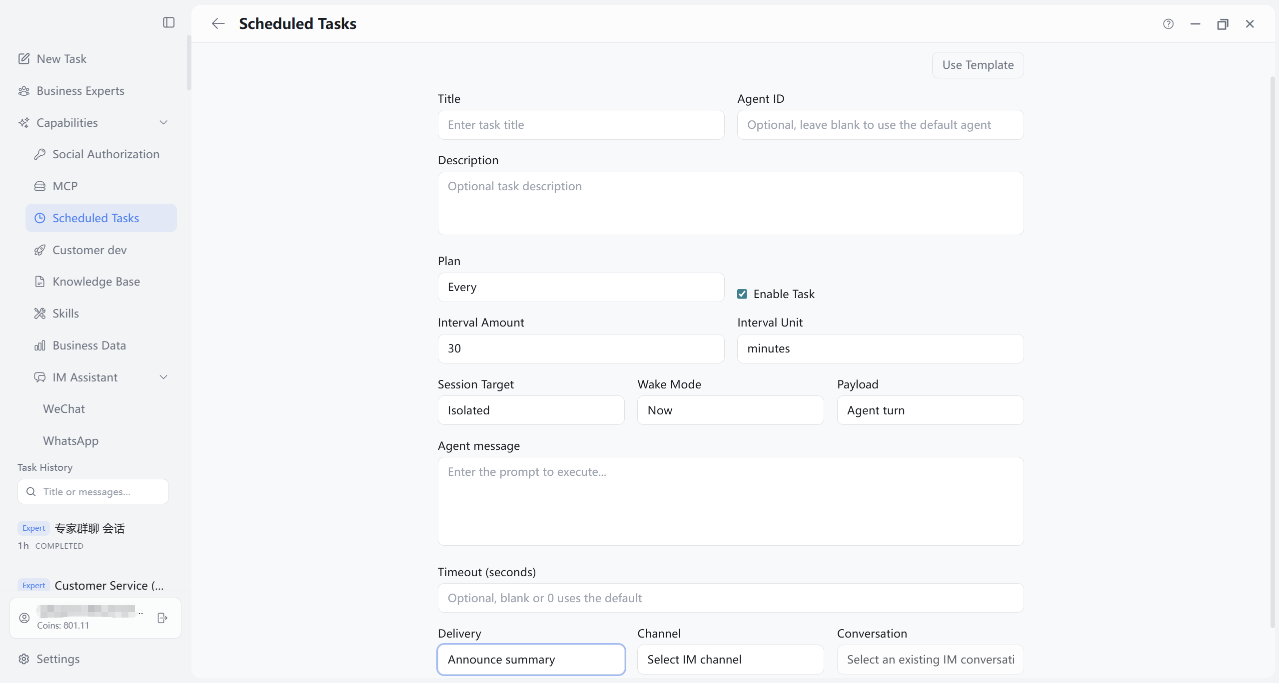 New scheduled task form