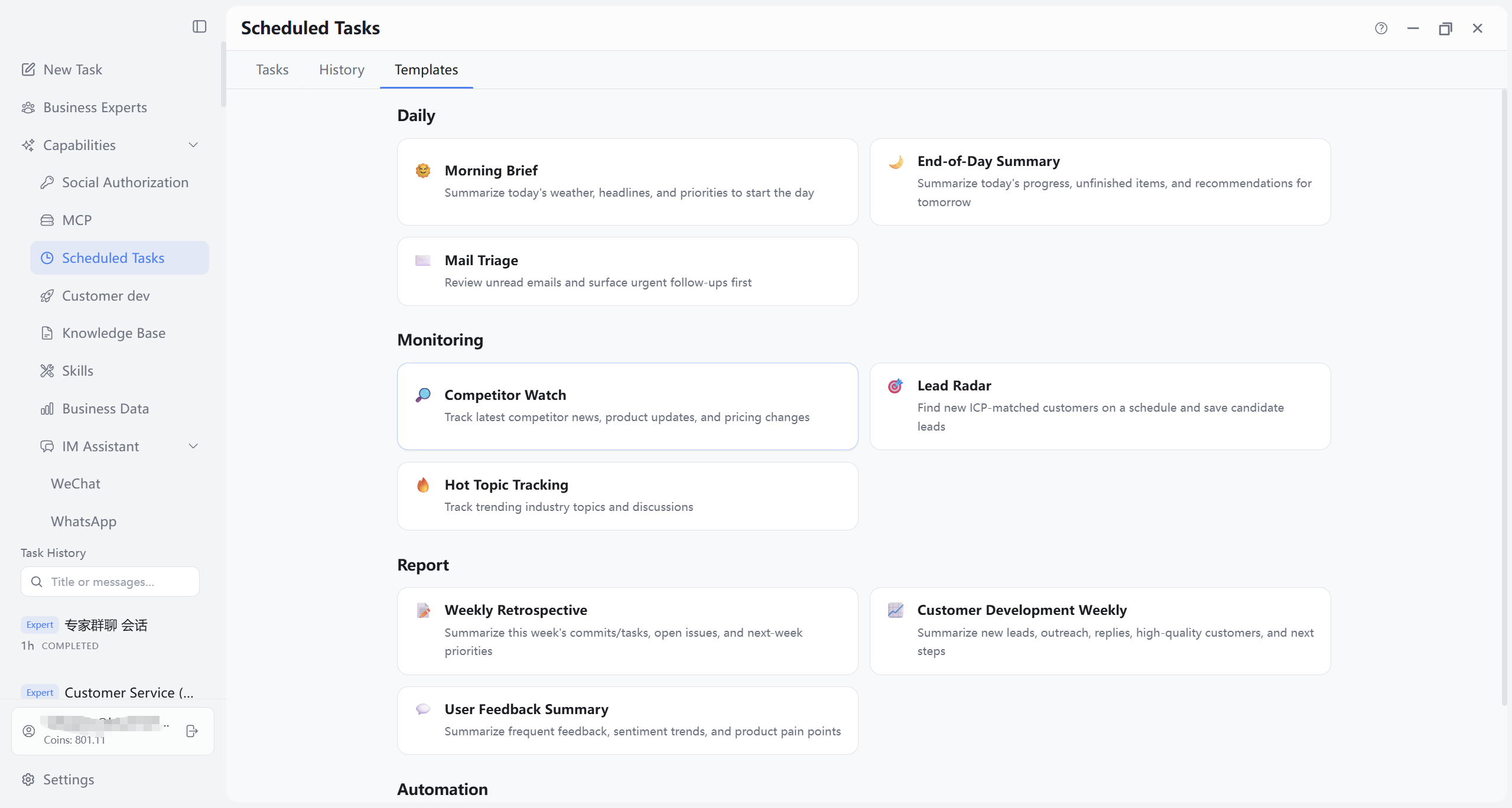Scheduled Tasks Templates tab