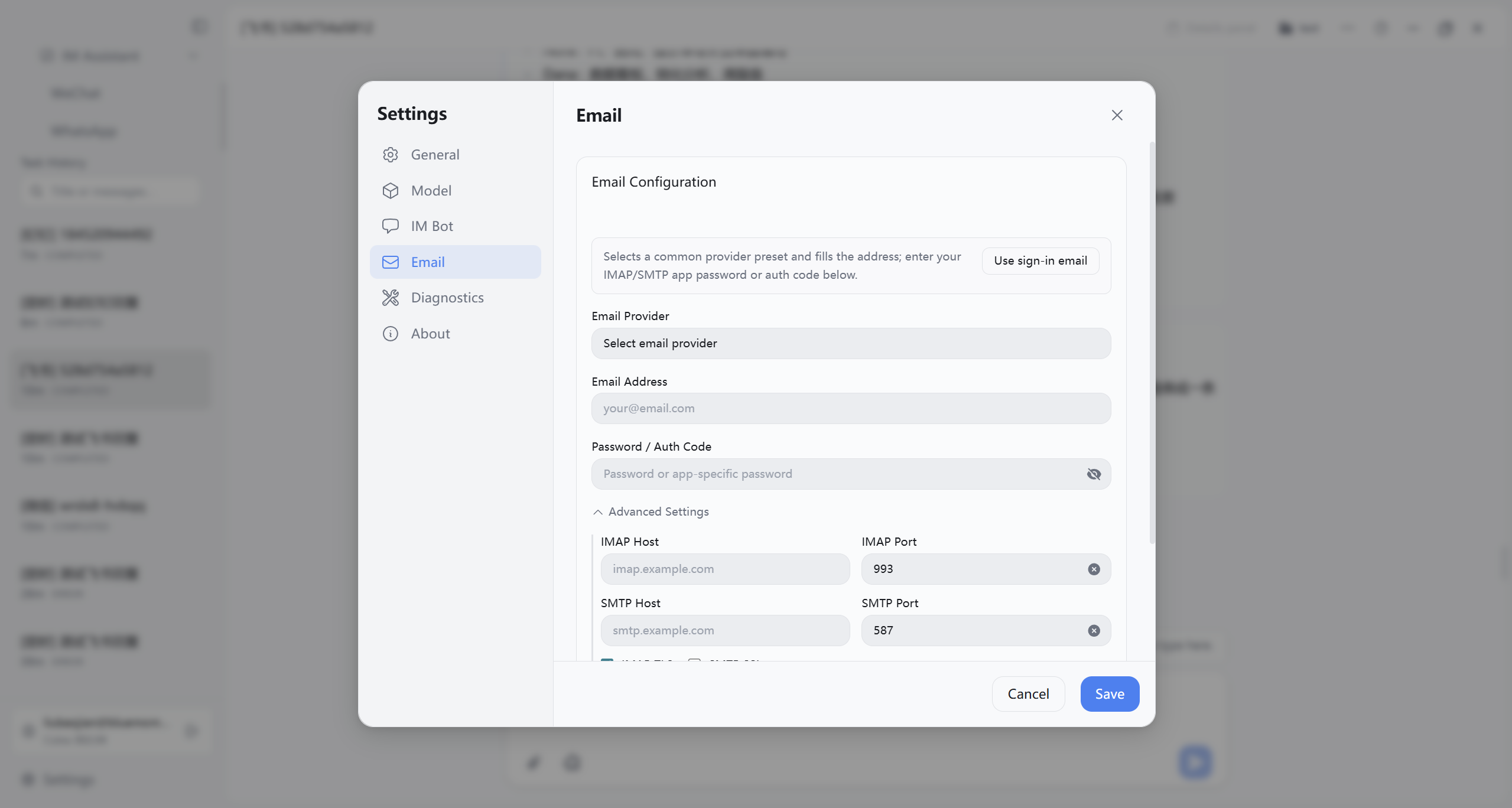 Email settings