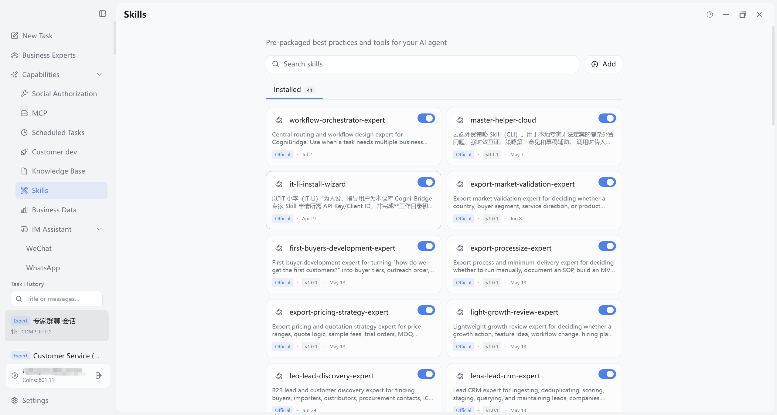 Skills page overview