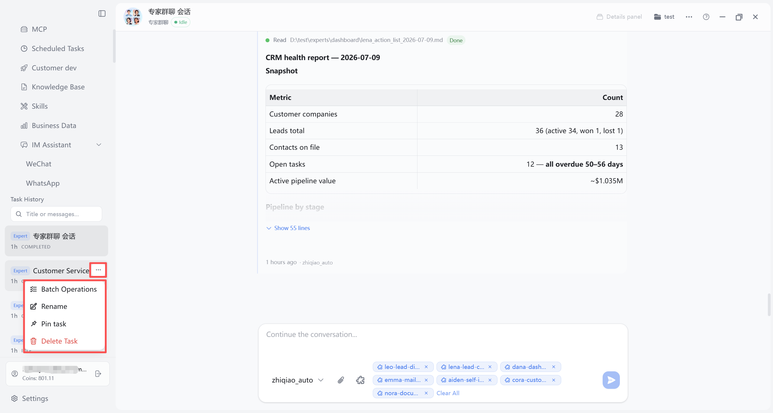 Task History per-session More menu