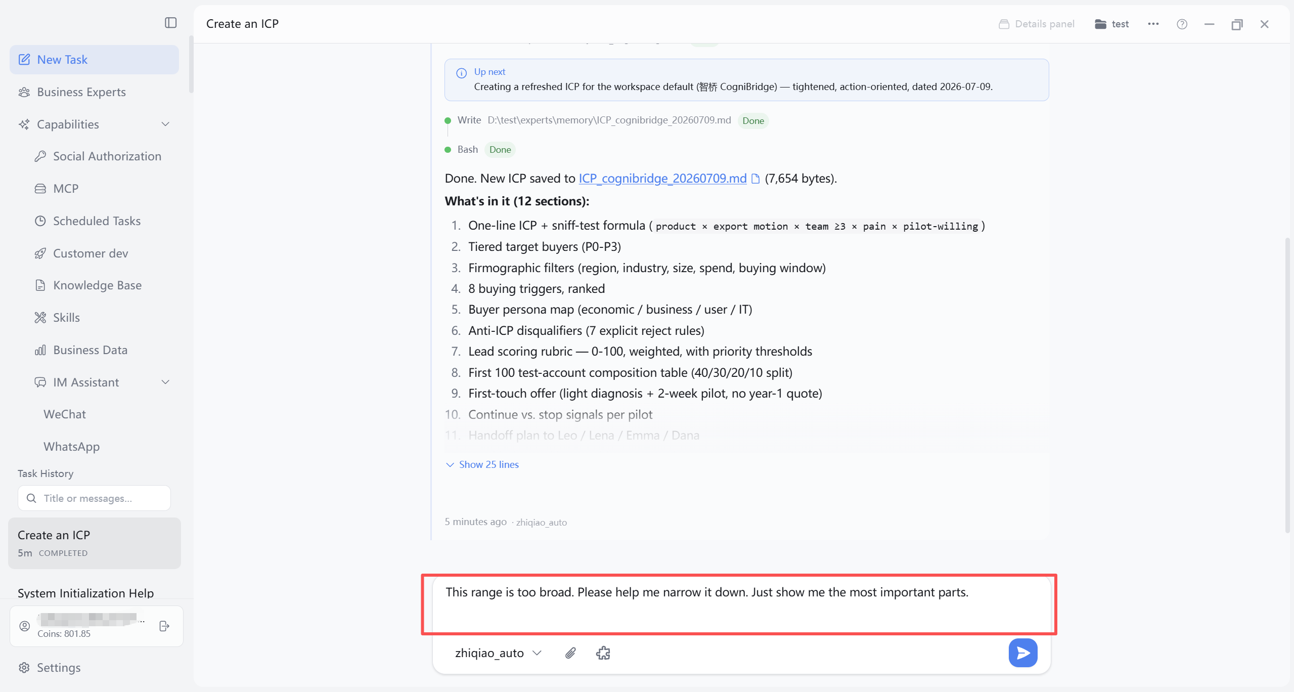 Continue conversation in same task to iterate results